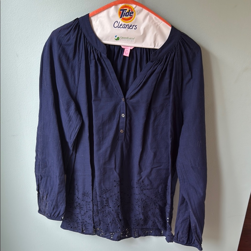 Lilly Pulitzer Blue Relaxed 3/4 Sleeve Blouse